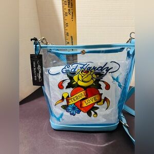 Ed Hardy blue eternal love Print PVC swim beach bag BNWT